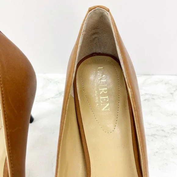 Lauren Ralph Lauren Lanette Pumps Womens 9 Tan Brown Leather Pointed Toe NWOT - Picture 5 of 7